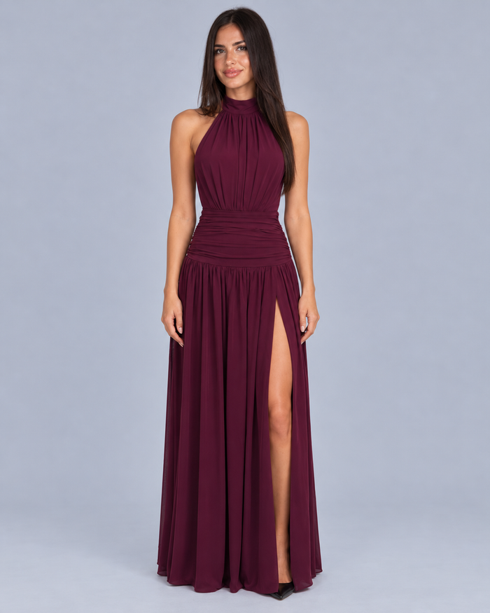 Women's Halter Maxi Dress with Open Back