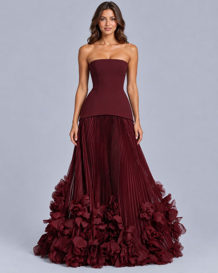 Women's Strapless Maxi Dress with Floral Hem