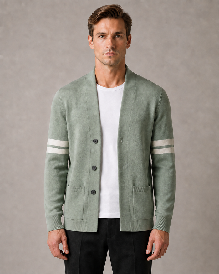 Men's Merino Stripe Front-Button Cardigan