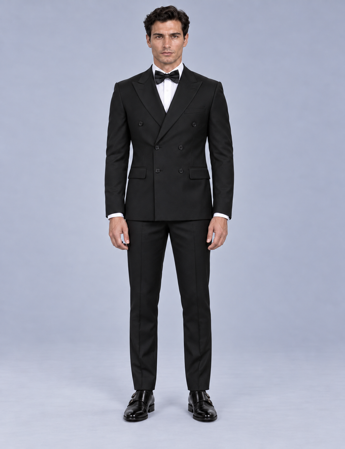 Men's Two-Piece Suit Set with Double-Breasted Peaked Lapel Fit