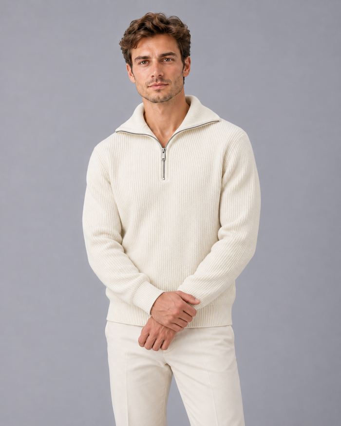 Men's Ribbed Quarter Zip Jumper with High Collar
