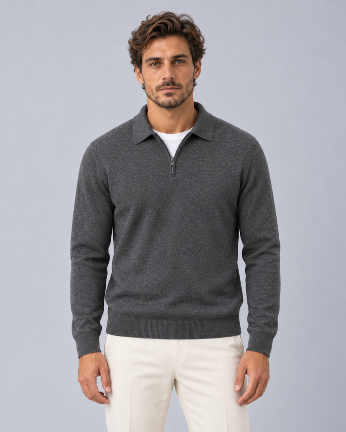 Men's Quarter-Zip Polo Jumper | Fine Knit Smart-Casual Sweater