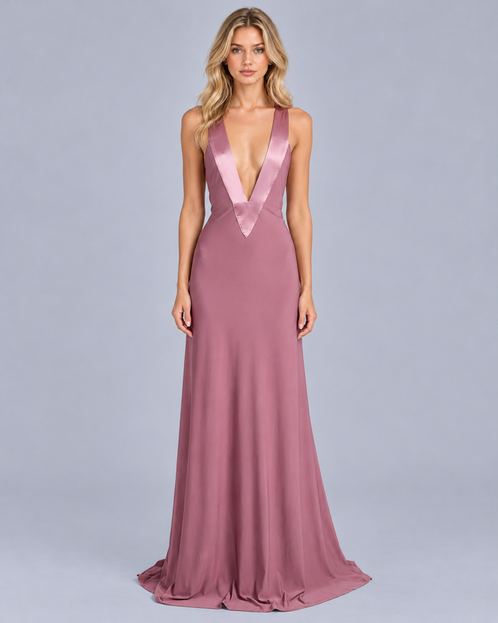 Women's Plunge Maxi Dress with Satin Straps