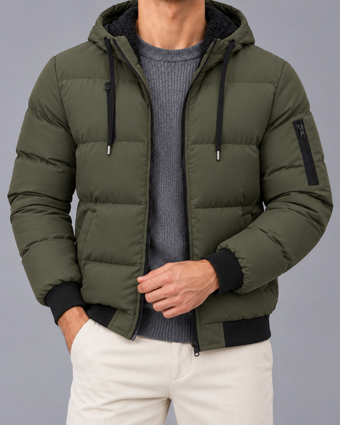 Men's Quilted Puffer Jacket | Padded Winter Coat with Hood