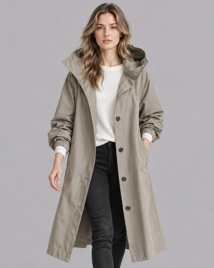 Women's Waterproof Trench Coat | Elegant Hooded Long Rain Jacket for All-Weather Protection