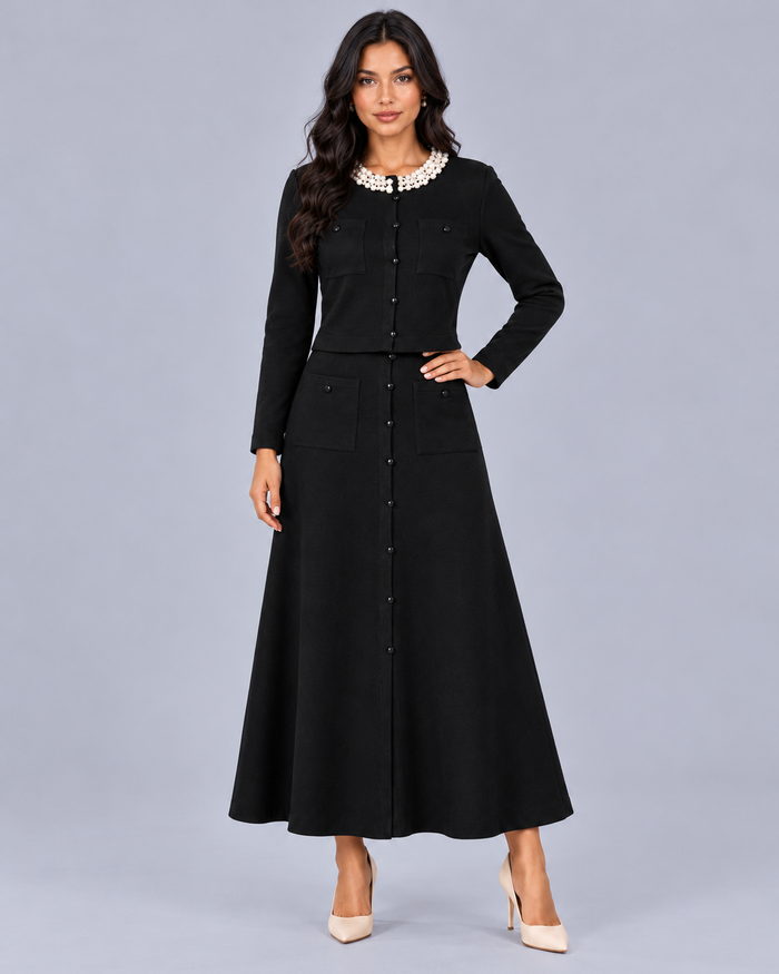Women's Pearl Collar Midi Co-Ord Set