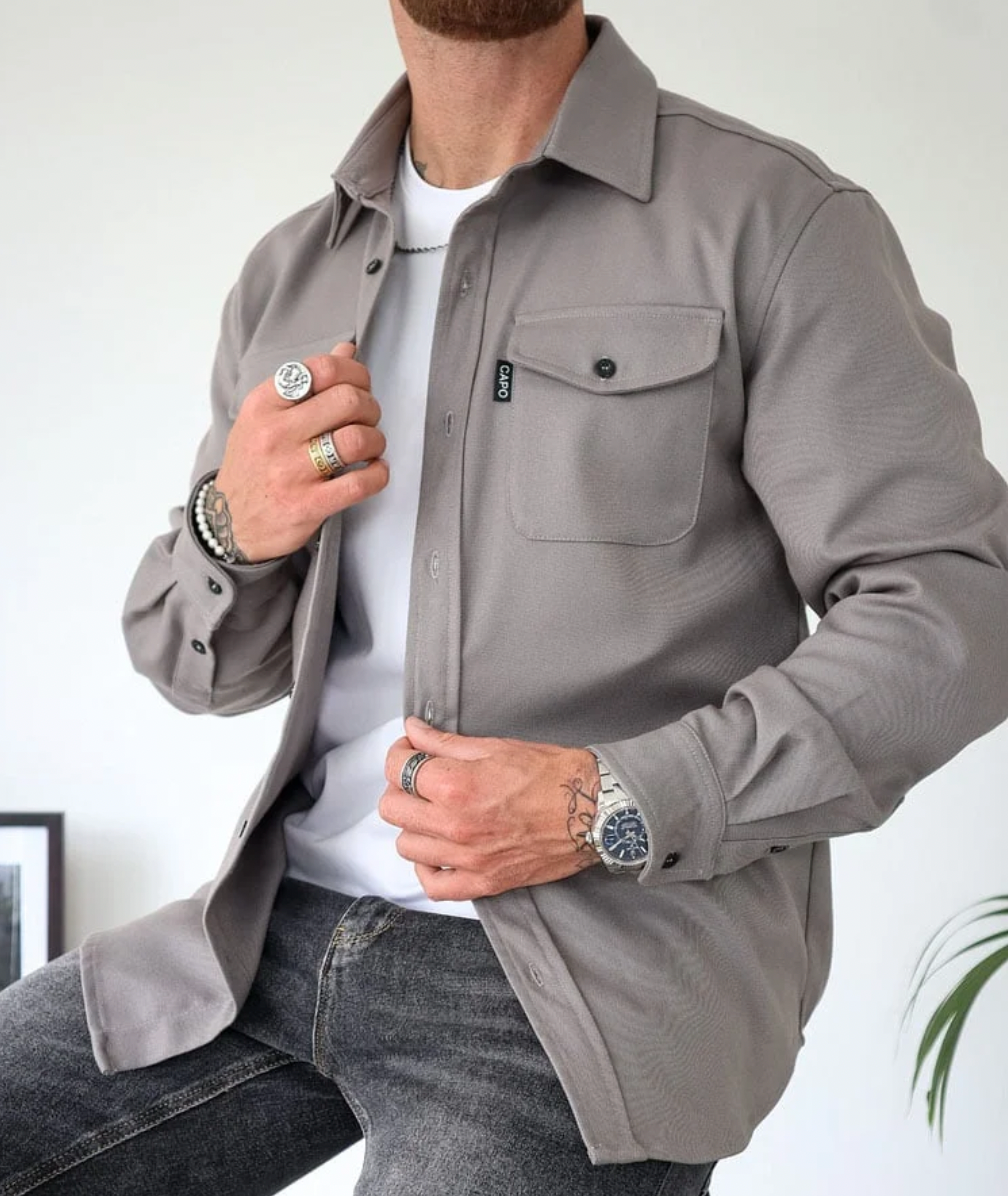 Casual Men's Shirt Jacket With Button Closure