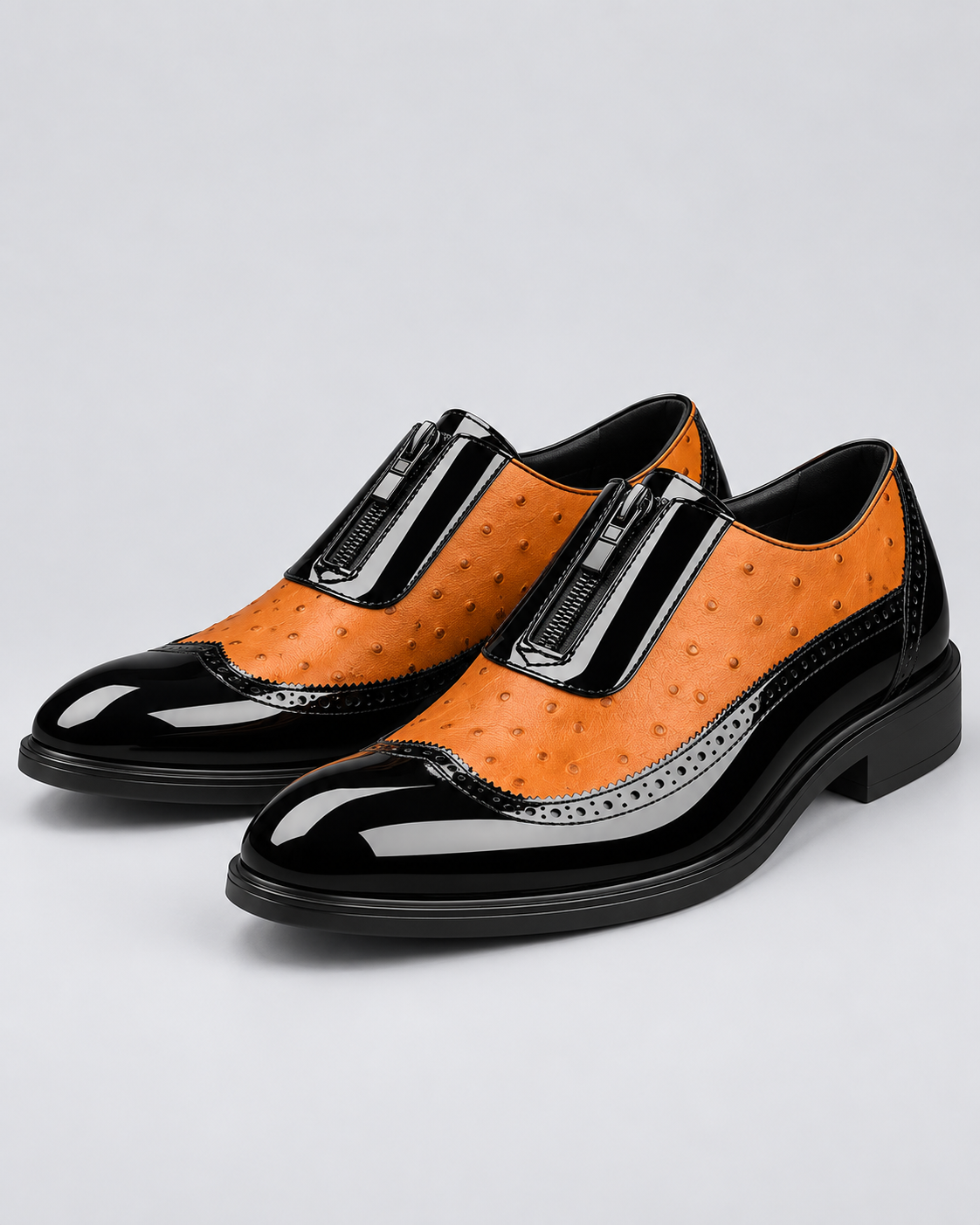 Men's Genuine Ostrich Leather Shoes | Elegant Brogued Dress Footwear with Cushioned Sole