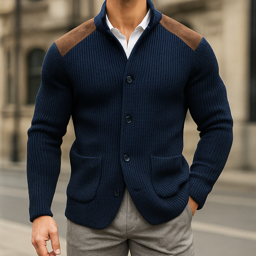 Men's Rib-Knit Blazer with Contrast Patches