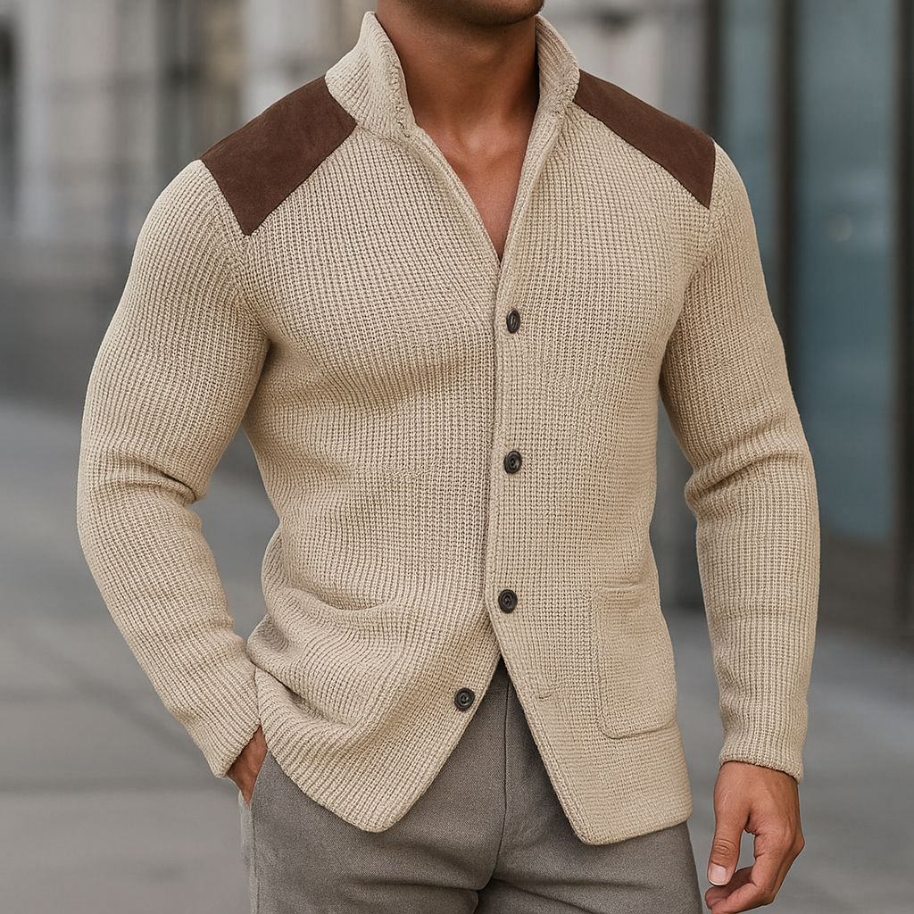 Men's Rib-Knit Blazer with Contrast Patches