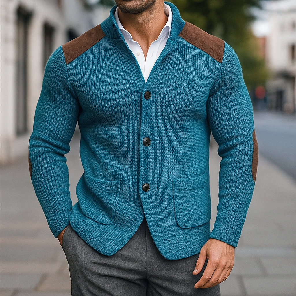 Men's Rib-Knit Blazer with Contrast Patches