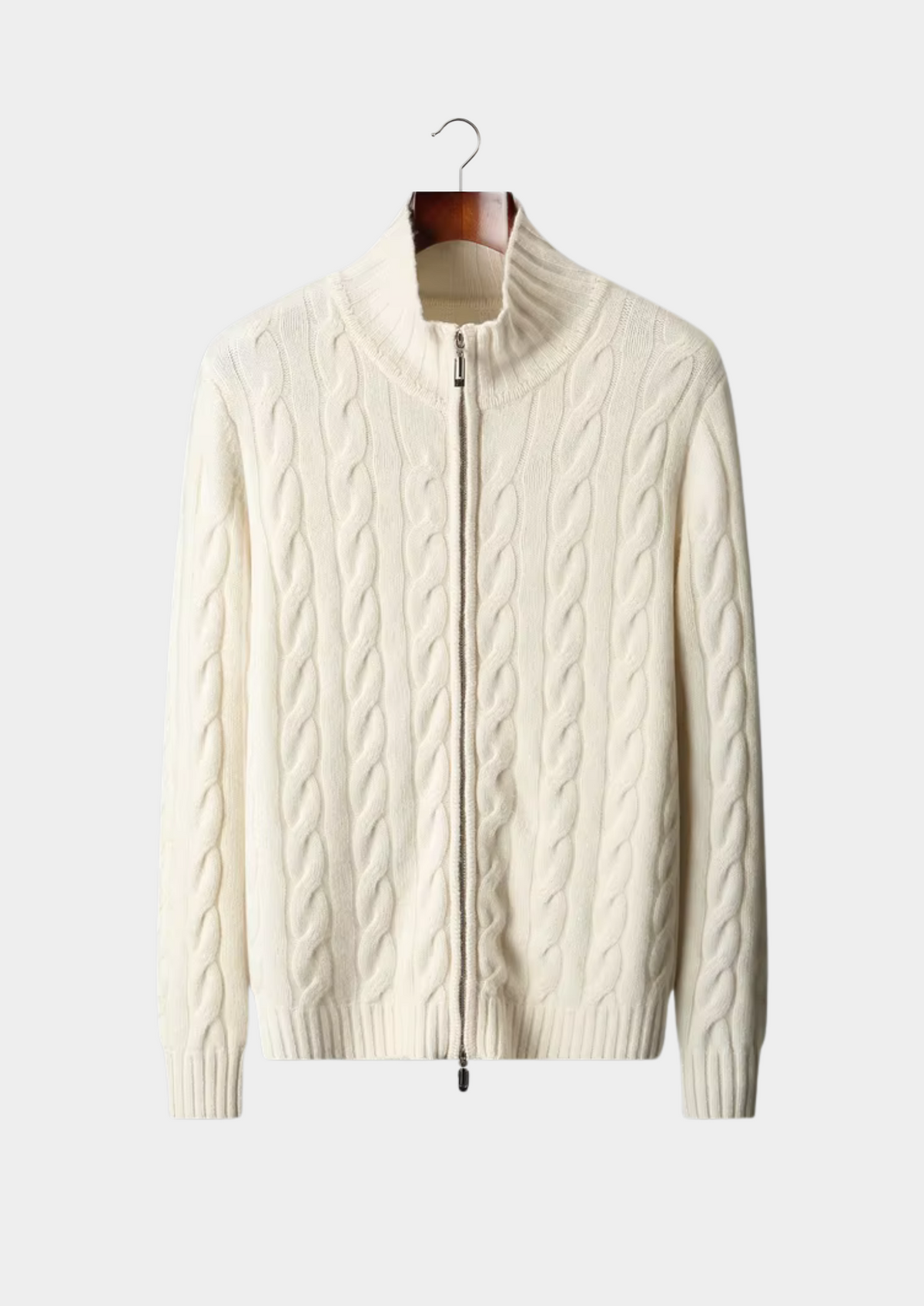 Two-Way Zip Wool Cable Cardigan