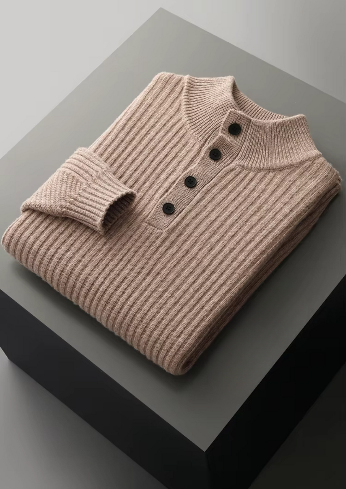 Ribbed Wool Henley Sweater