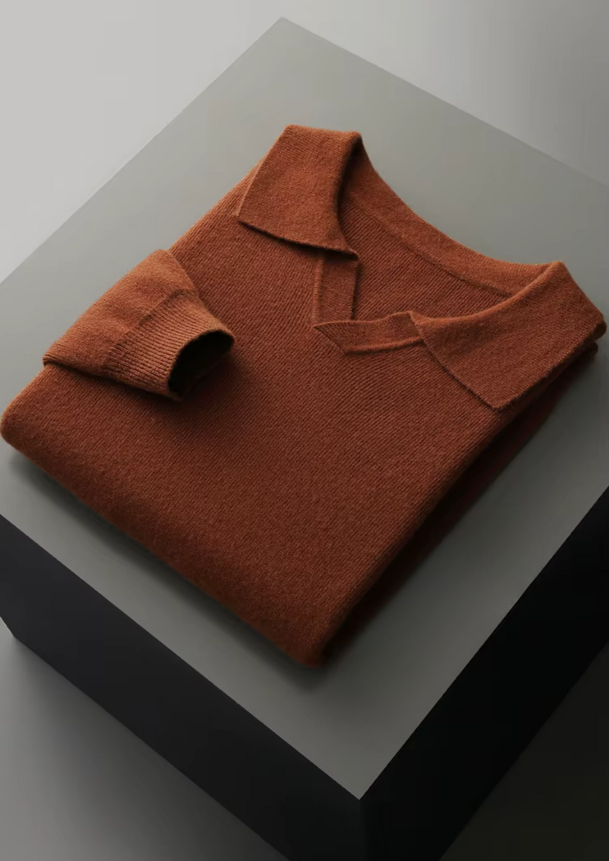 Ribbed Wool Buttonless Polo