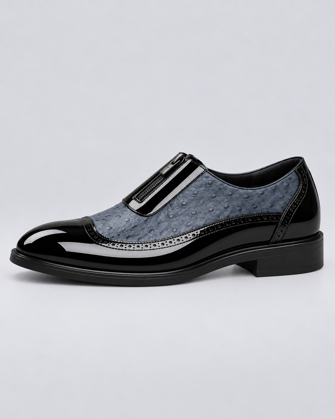 Men's Genuine Ostrich Leather Shoes | Elegant Brogued Dress Footwear with Cushioned Sole
