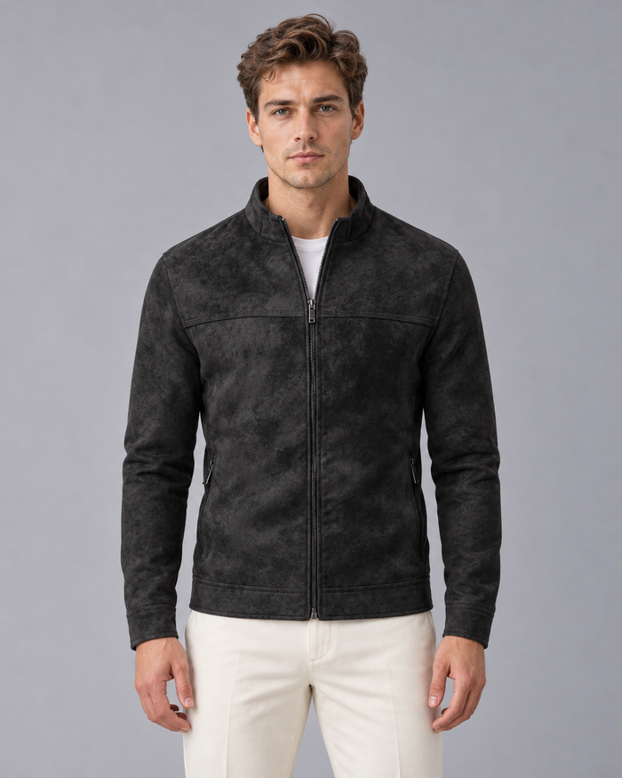 Men’s Casual Zip Up Leather Biker Jacket