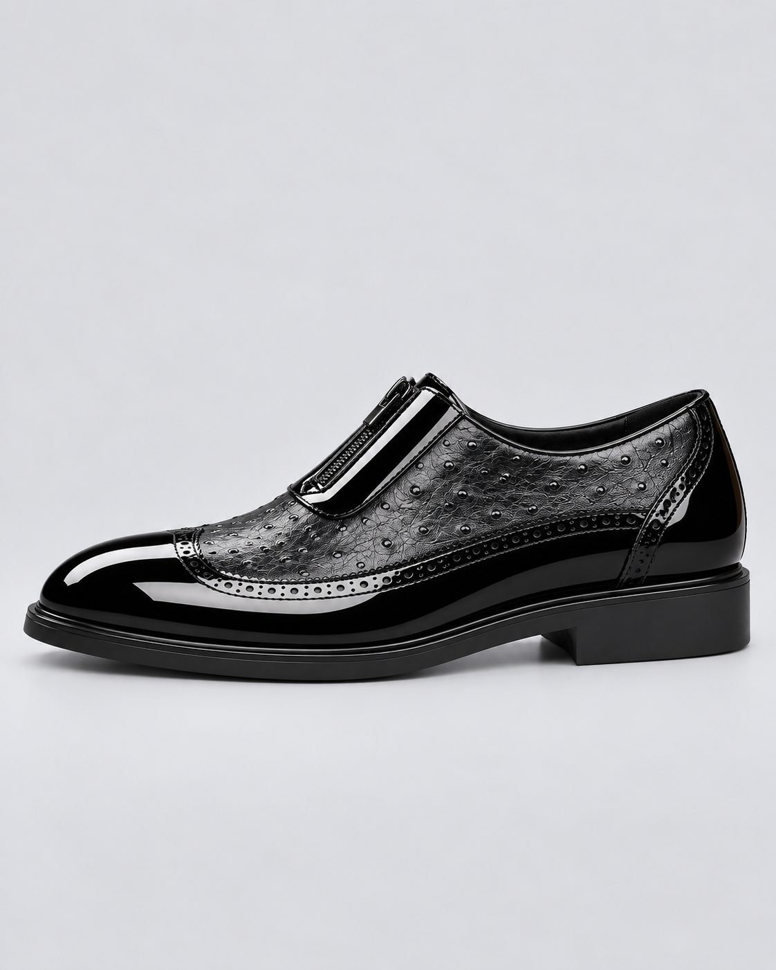 Men's Genuine Ostrich Leather Shoes | Elegant Brogued Dress Footwear with Cushioned Sole