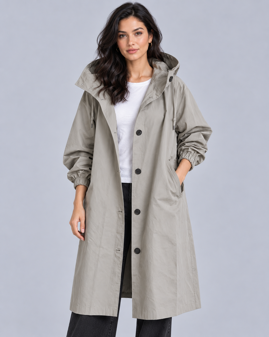 Women's Lightweight Synthetic Longline Trenchcoat| Elegant Packable Hooded Overcoat