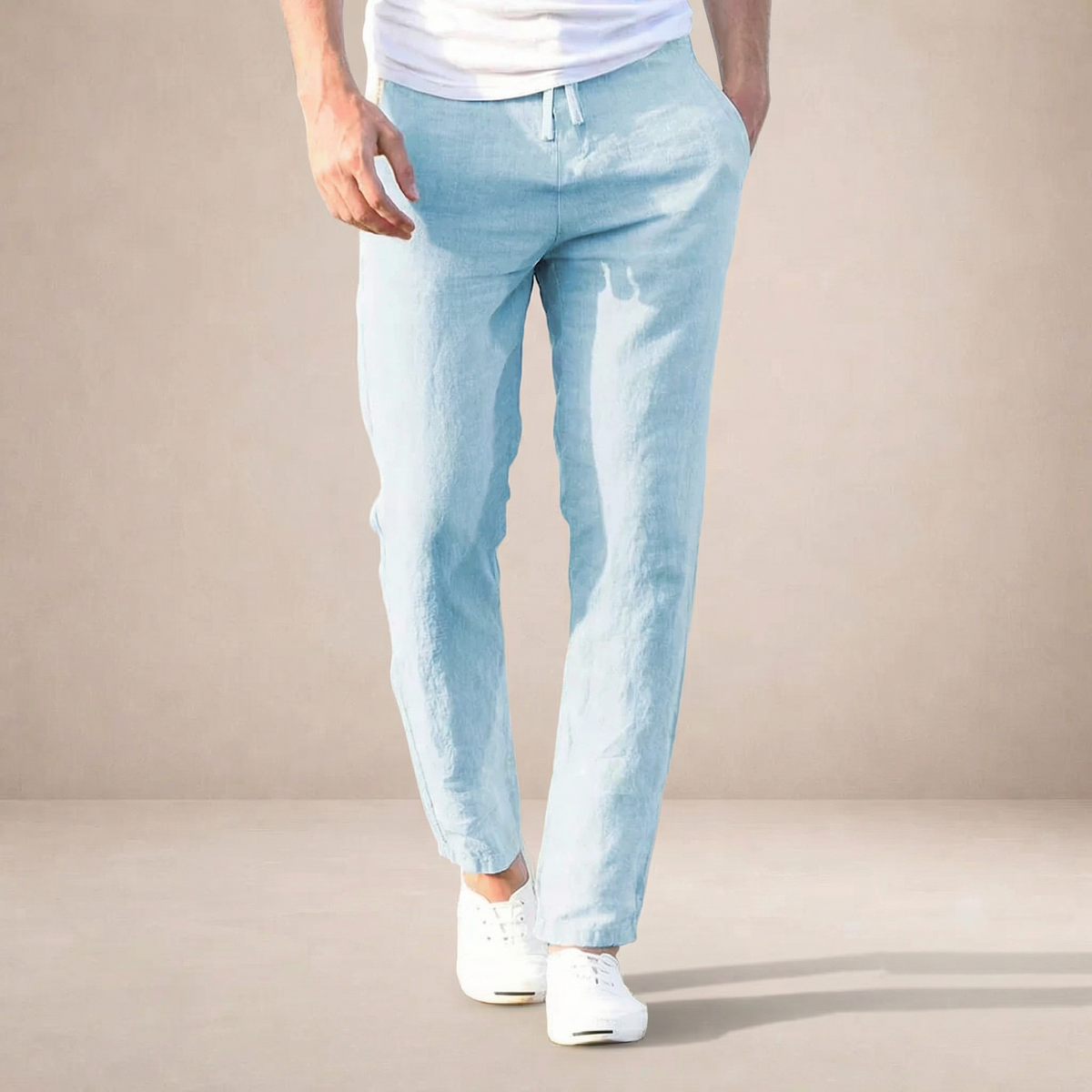 Men's Linen Trousers with Elastic Waist