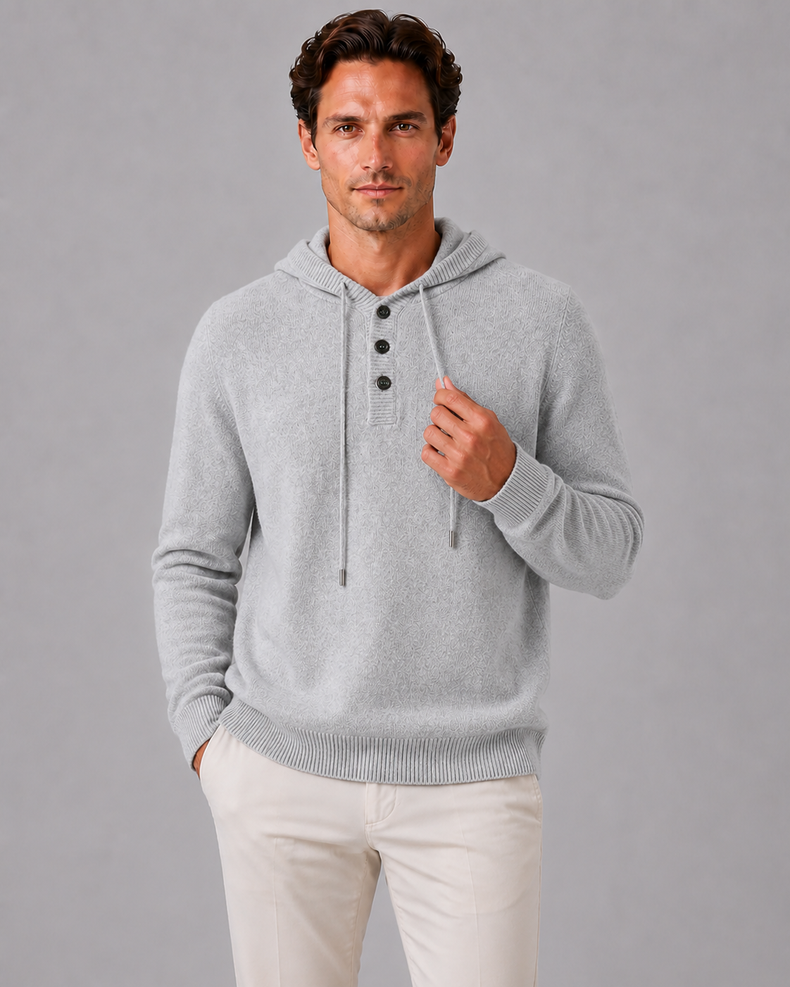 100% Cashmere Button-Up Hoodie
