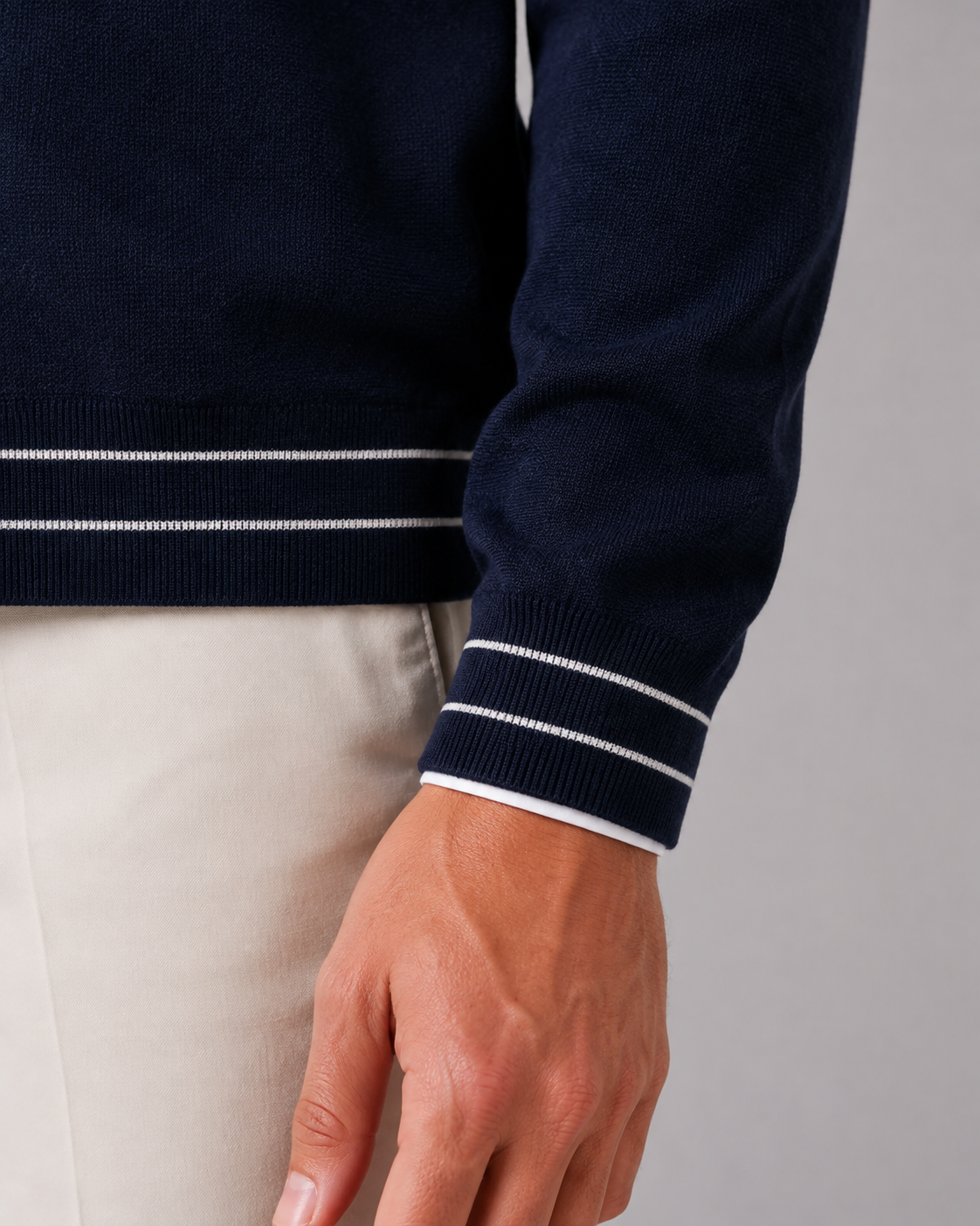 Two-Tone 100% Wool Knit Polo Cardigan