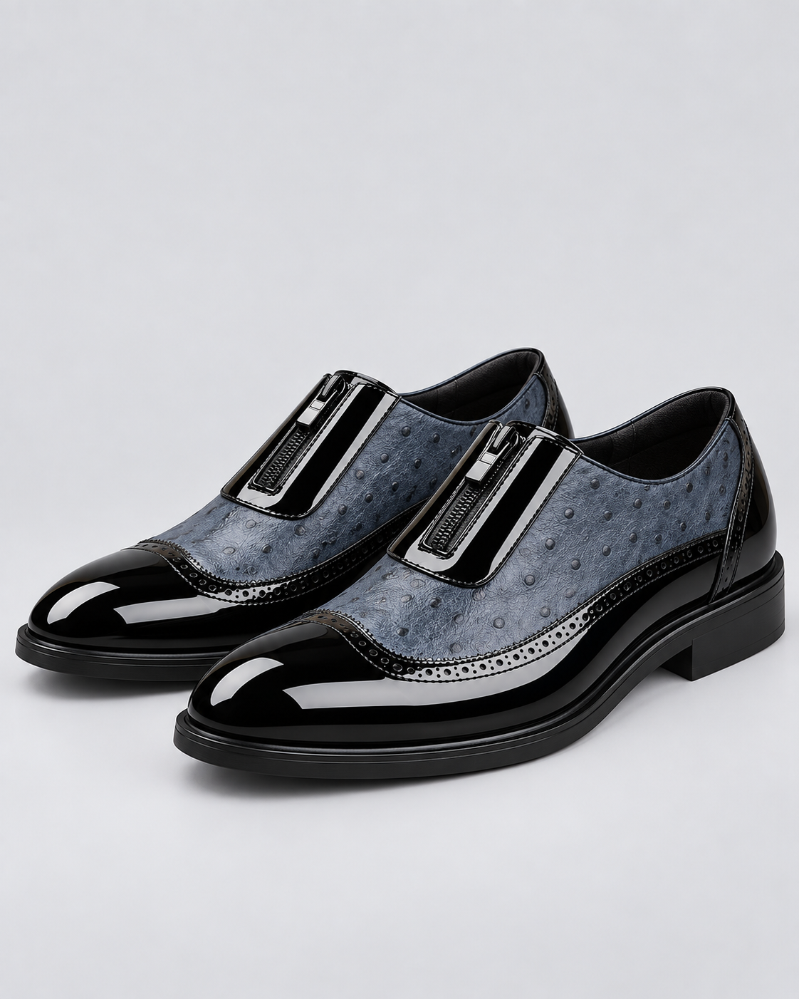 Men's Genuine Ostrich Leather Shoes | Elegant Brogued Dress Footwear with Cushioned Sole