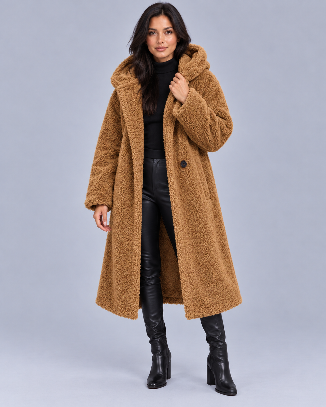 Women's Oversized Longline Hooded Teddy Coat