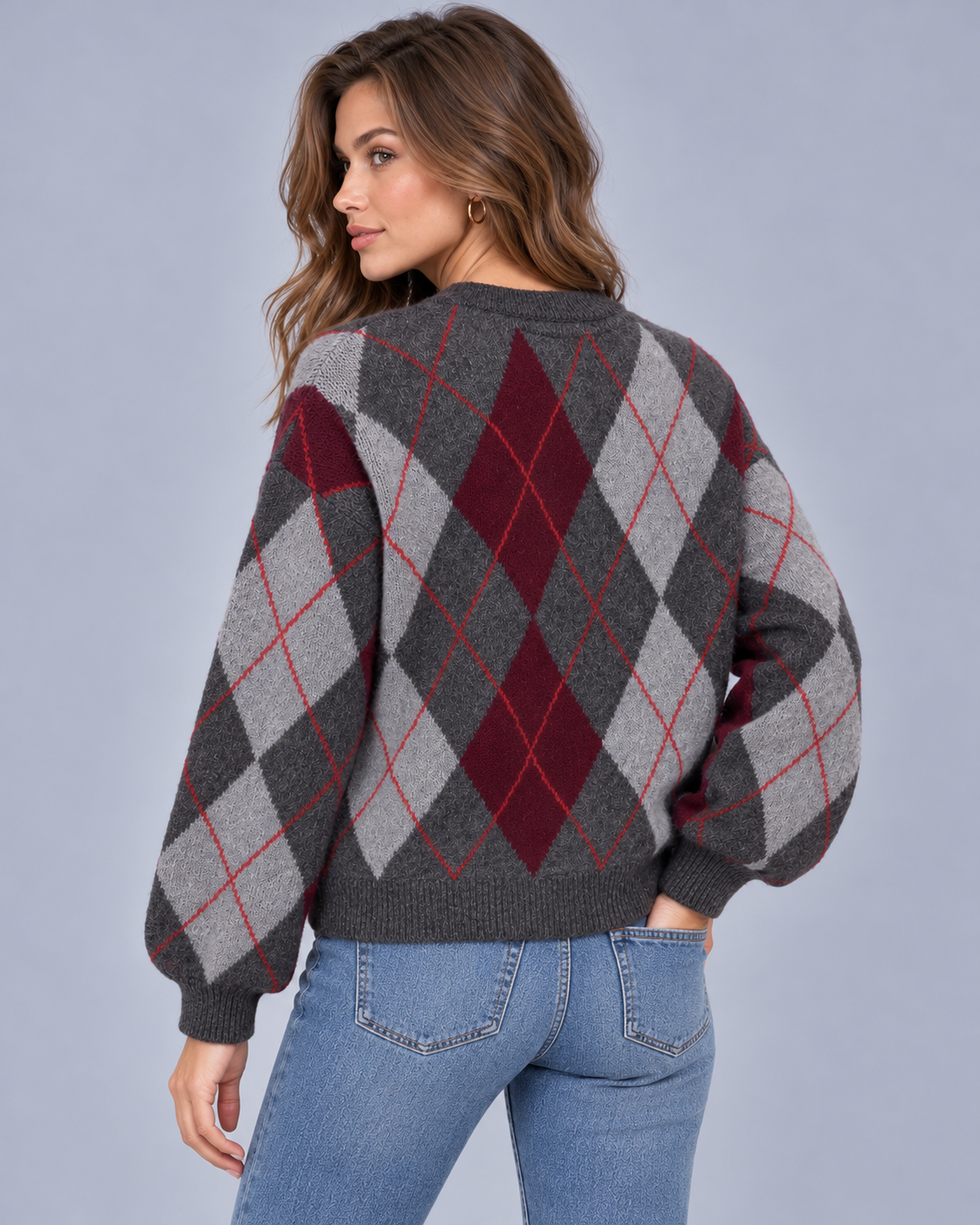 Women's Argyle Jumper with Crew Neck