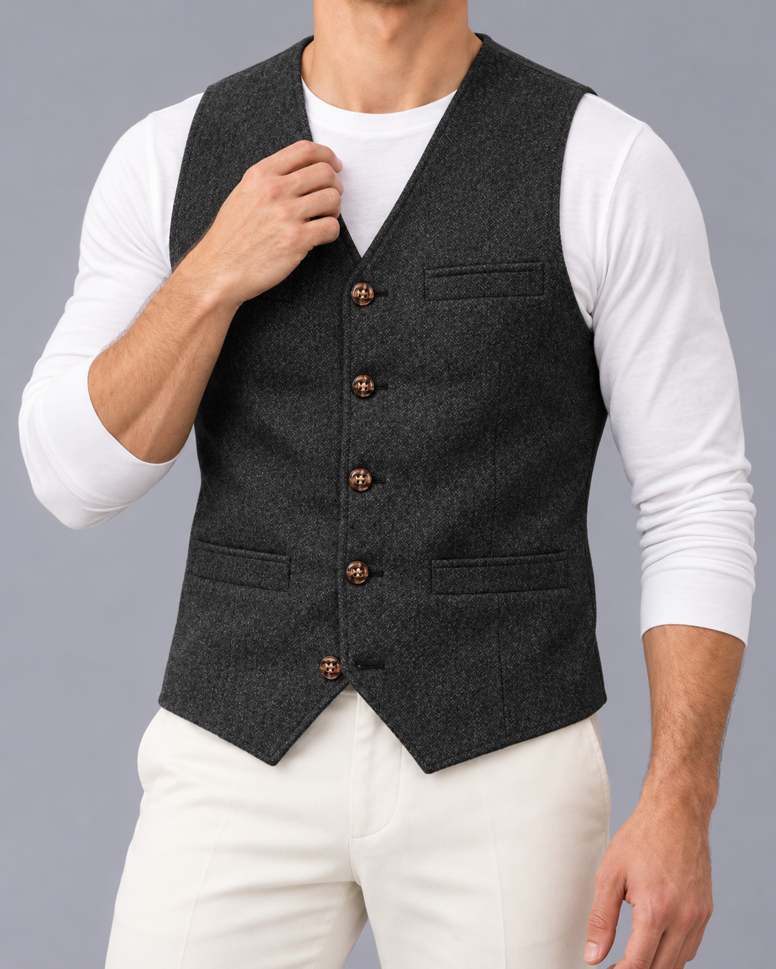 Men's Denim-Style Button-Up Waistcoat