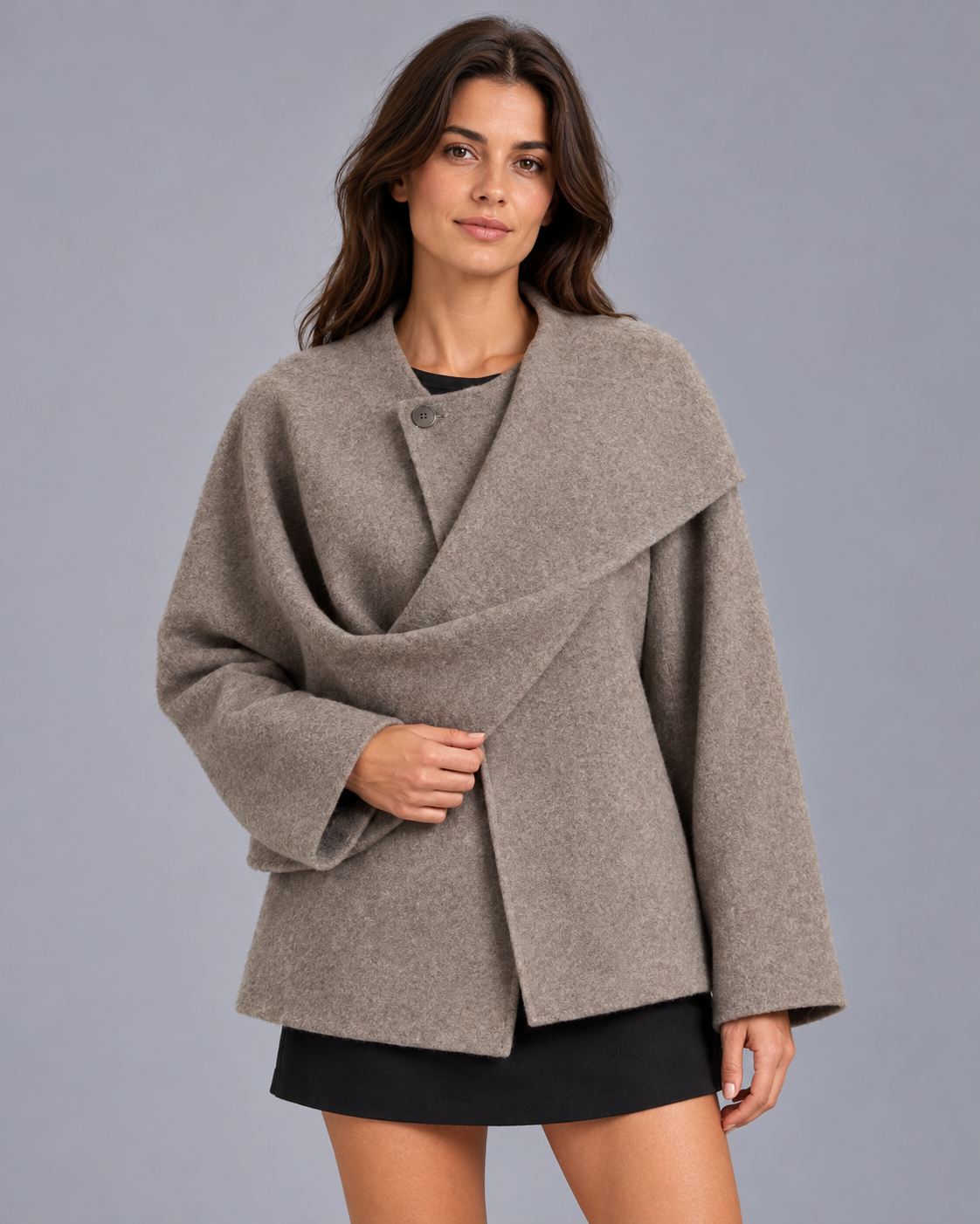 Women's Cape Coat with Built-In Scarf