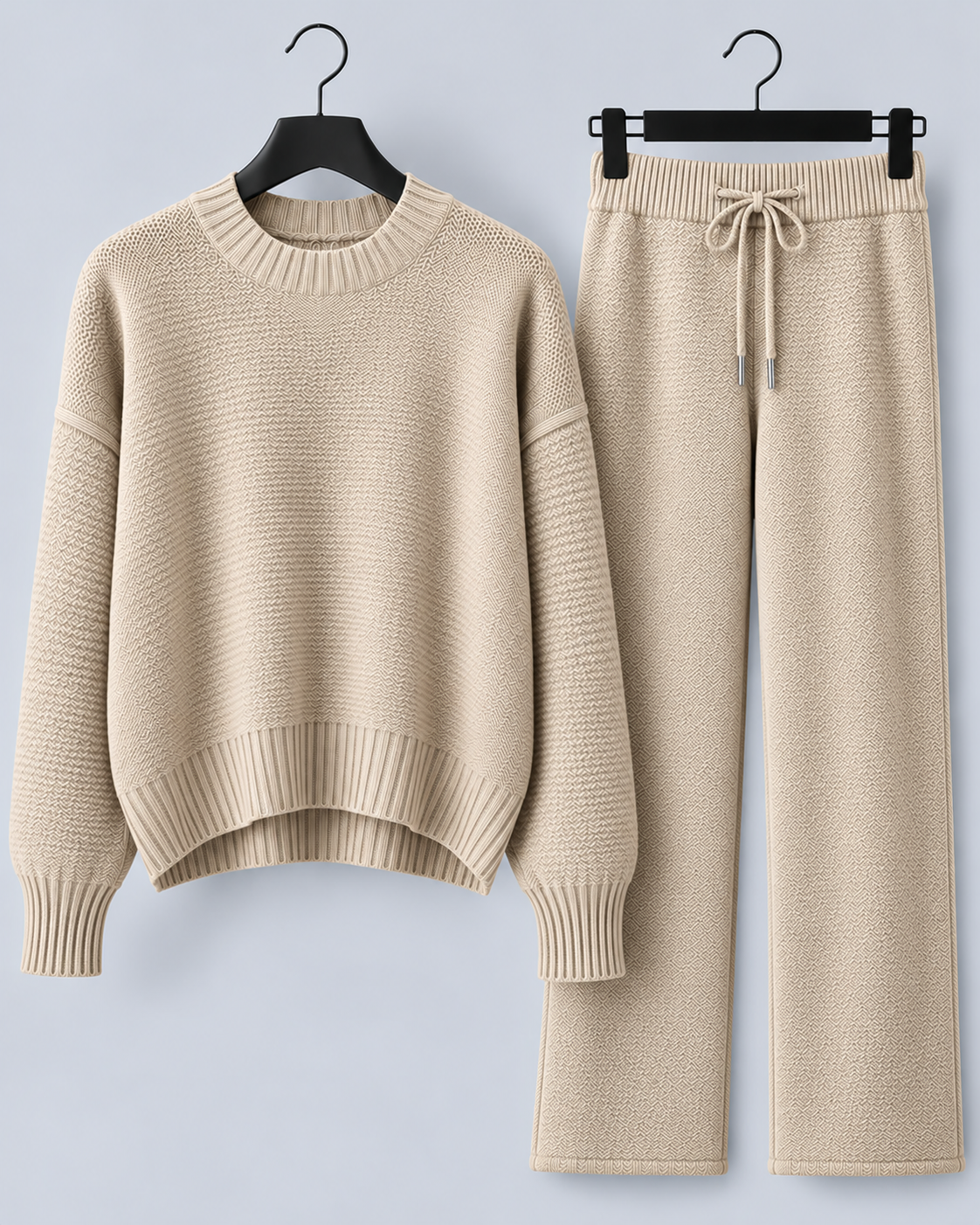 Women's Knitted Lounge Set with Wide-Leg Trousers