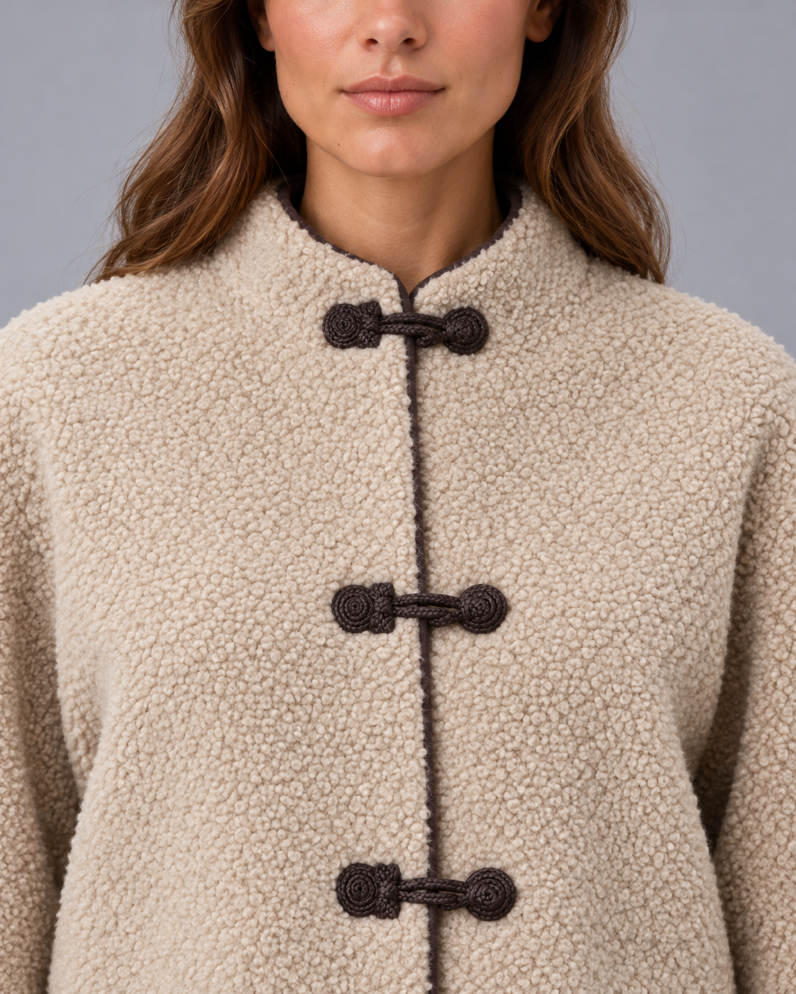 Women's Faux Fur Teddy Jacket with Toggle Fastenings