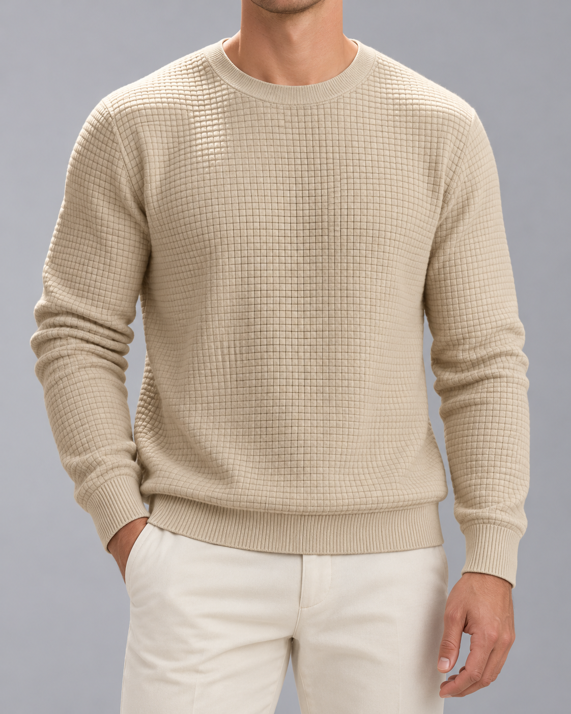 Men's Waffle-Knit Crew Neck Jumper