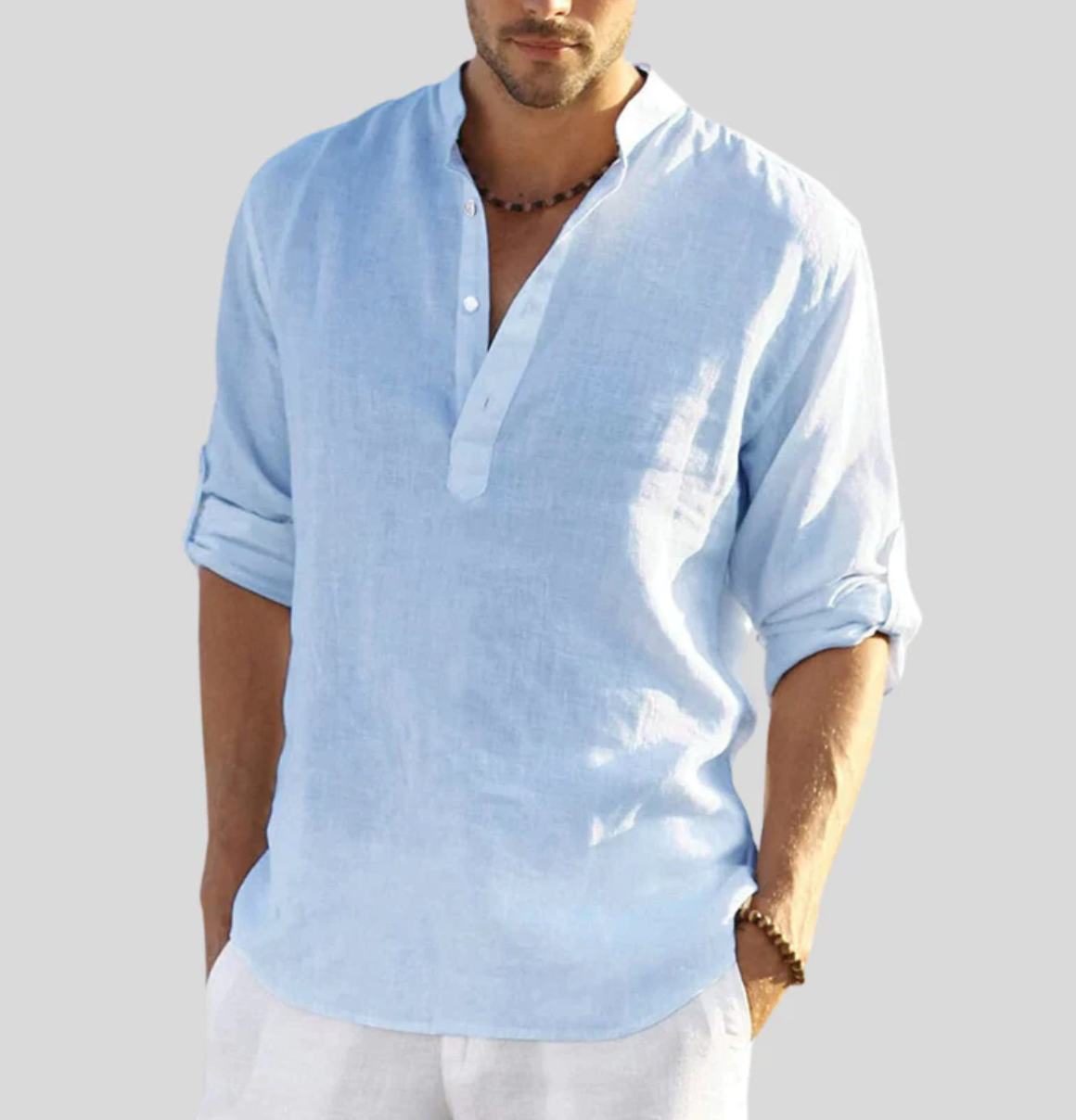 Men's Relaxed Fit Henley Shirt with Collar