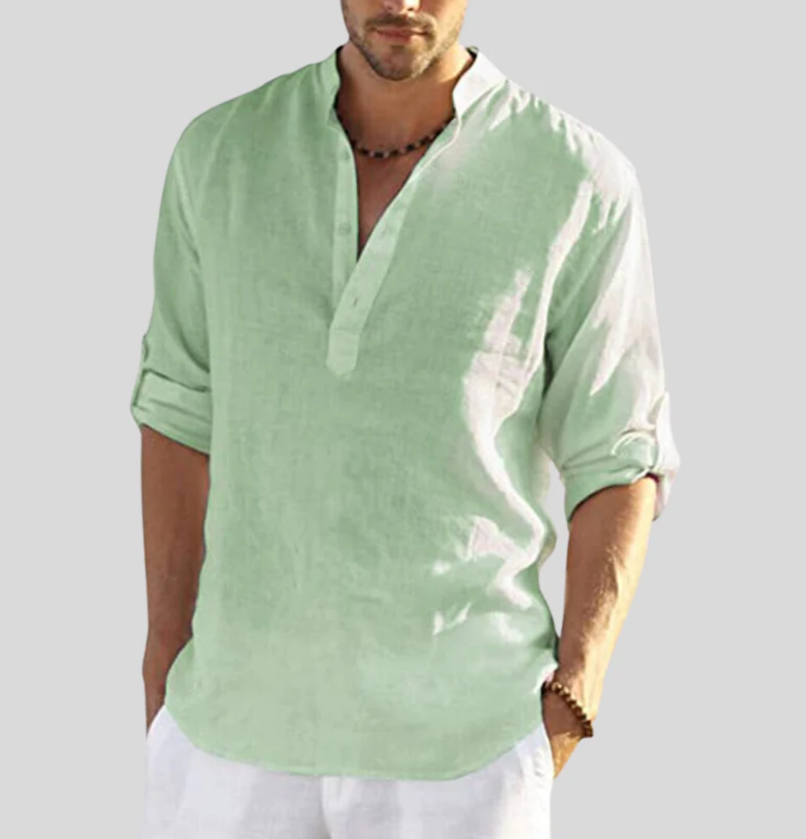 Men's Relaxed Fit Henley Shirt with Collar