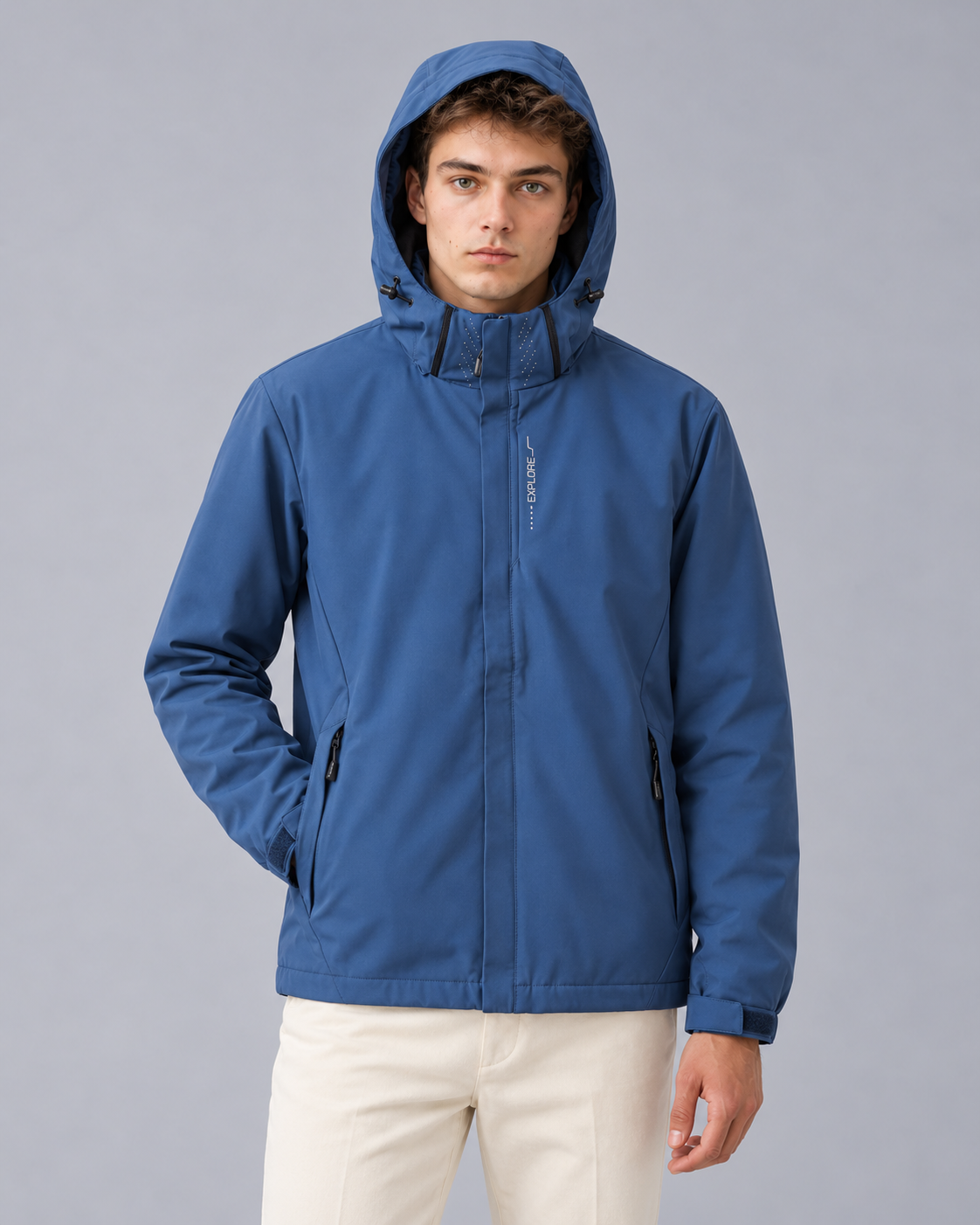 Men's Waterproof Jacket with Detachable Hood | Hardshell Rain Coat with Zip Pockets