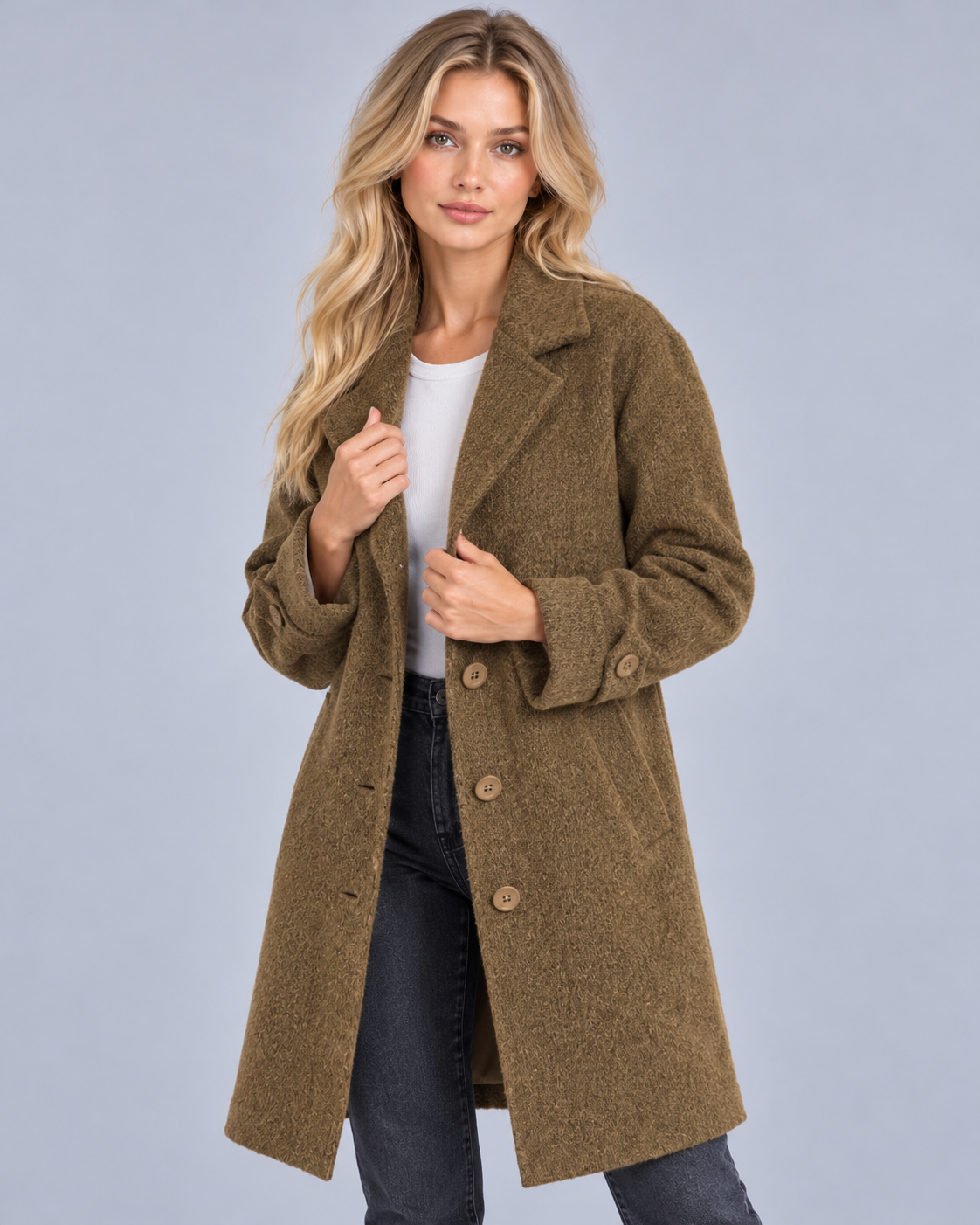 Women's Single-Breasted Coat with Notch Lapels