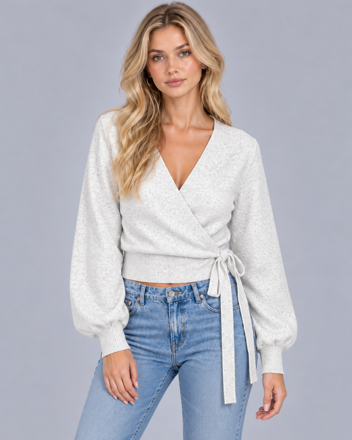 Women's Knitted Wrap Jumper with Tie Waist