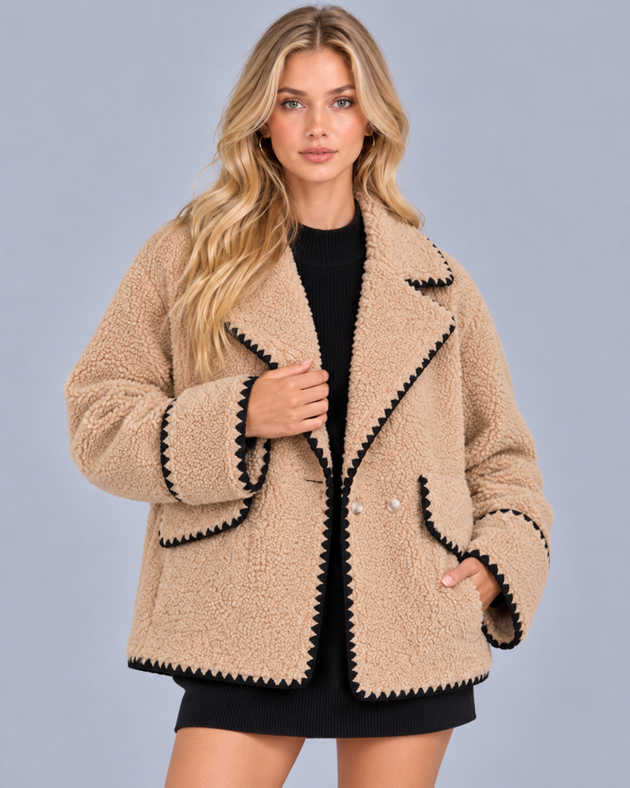 Women's Teddy Fleece Jacket | Relaxed Fit Open Front Fluffy Coat