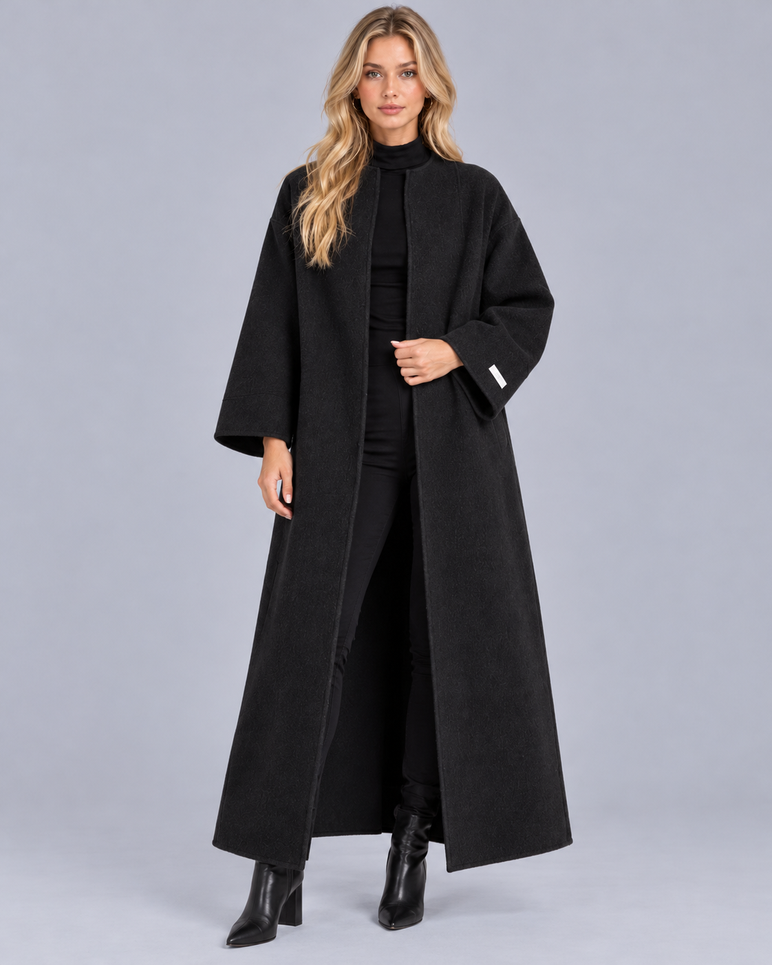 Women's Longline Wool-Blend Coat with Open Front