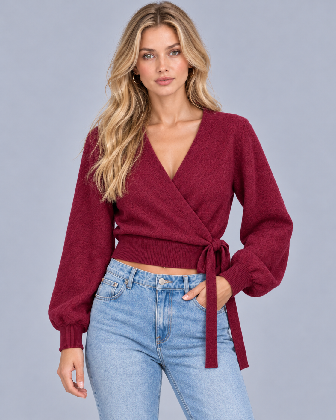 Women's Knitted Wrap Jumper with Tie Waist