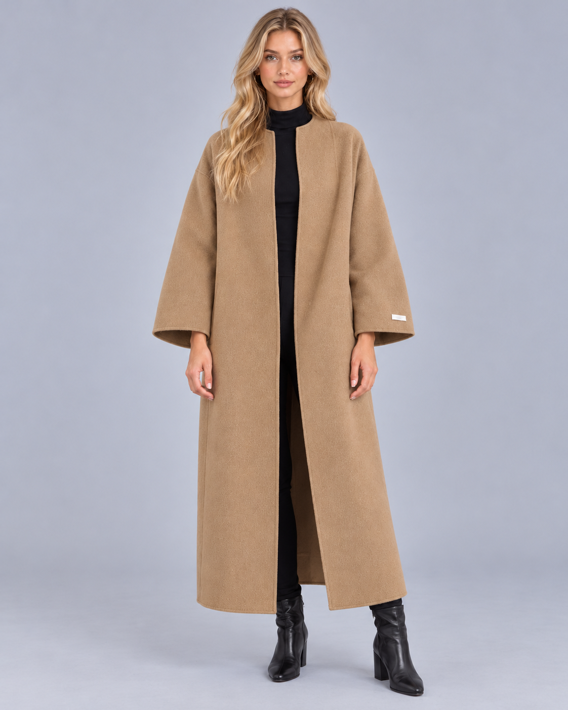Women's Longline Wool-Blend Coat with Open Front