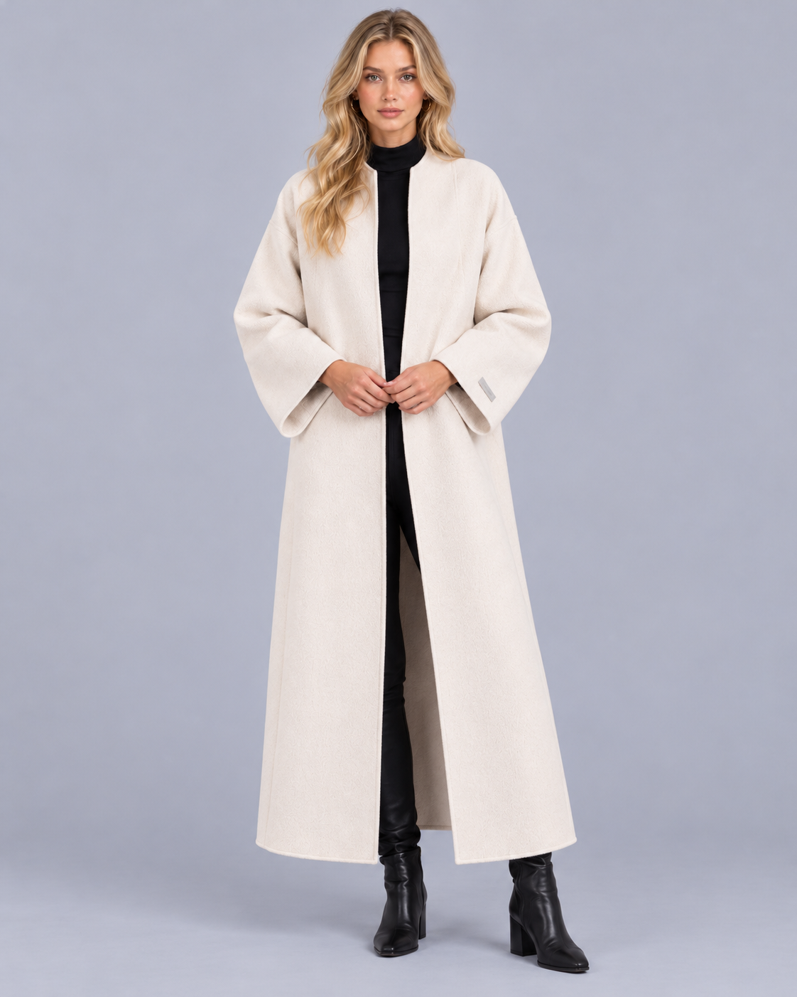 Women's Longline Wool-Blend Coat with Open Front