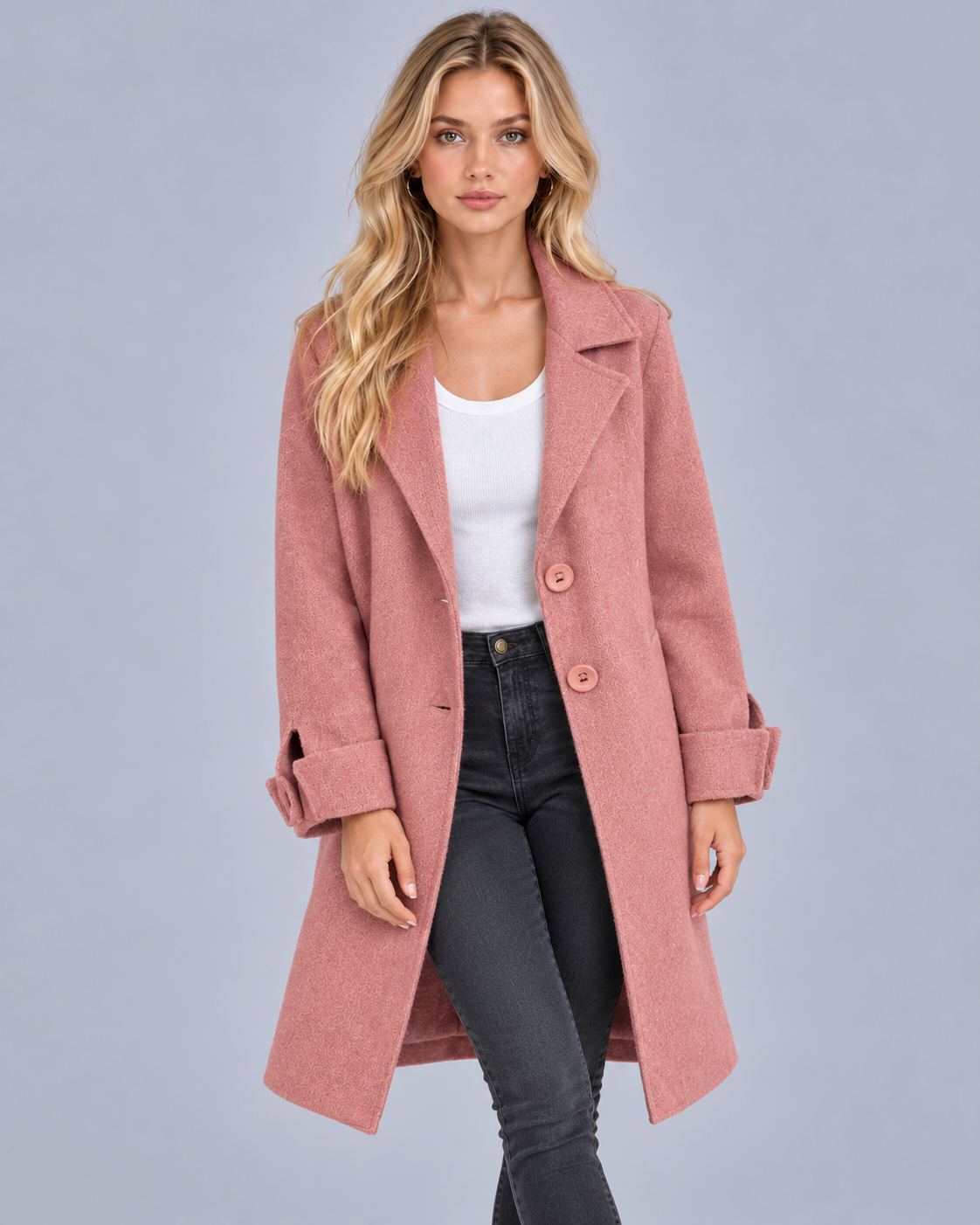 Women's Single-Breasted Coat with Notch Lapels