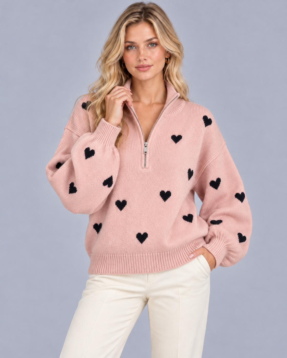 Women's High Neck Heart Jumper
