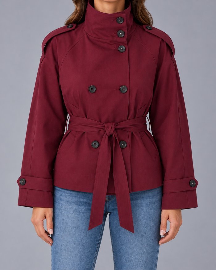 Women’s Cropped Trench Coat | Funnel Neck Tie Waist