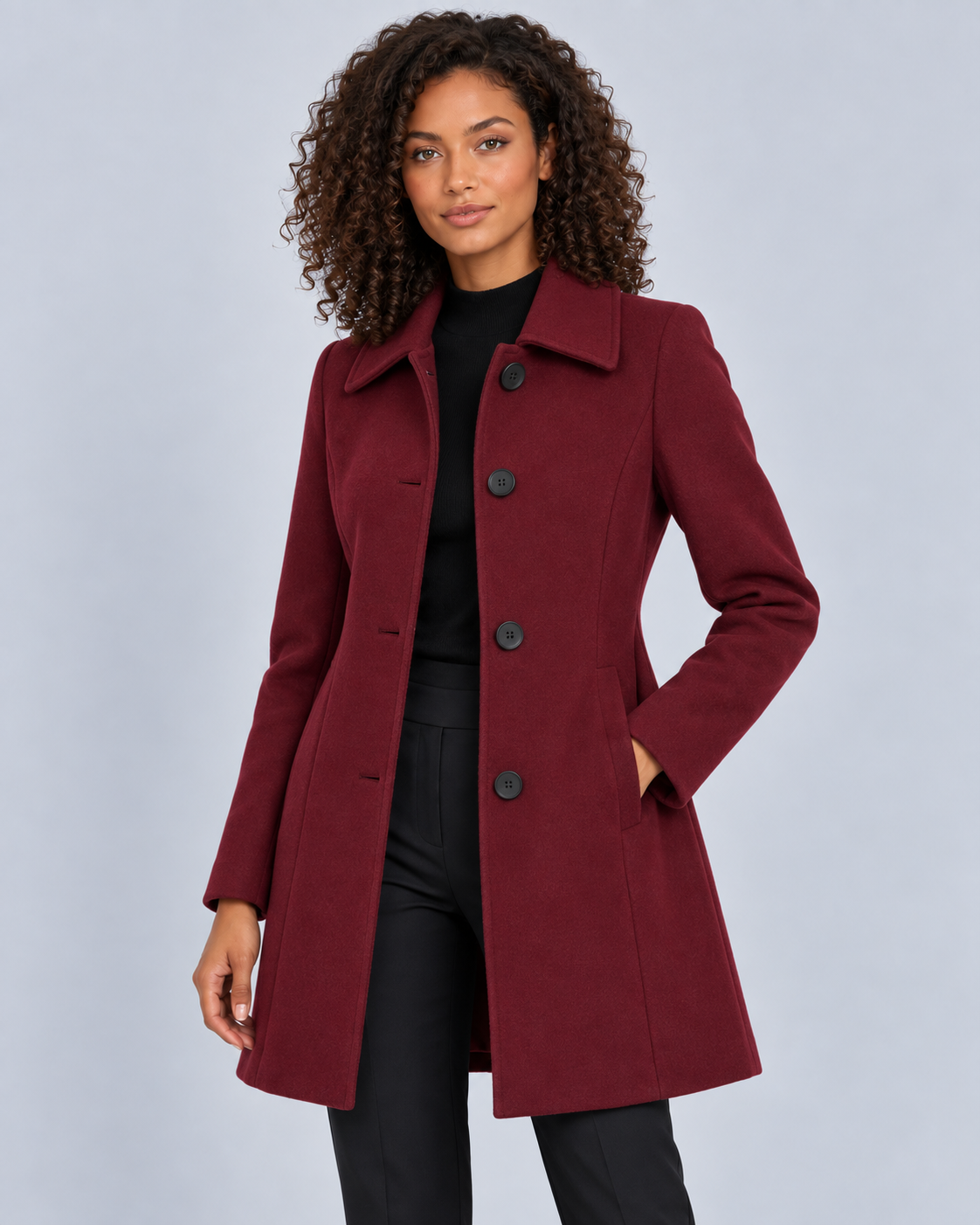 Women's Wool Fit-and-Flare Coat | Notch Lapel Mid-Length Coat