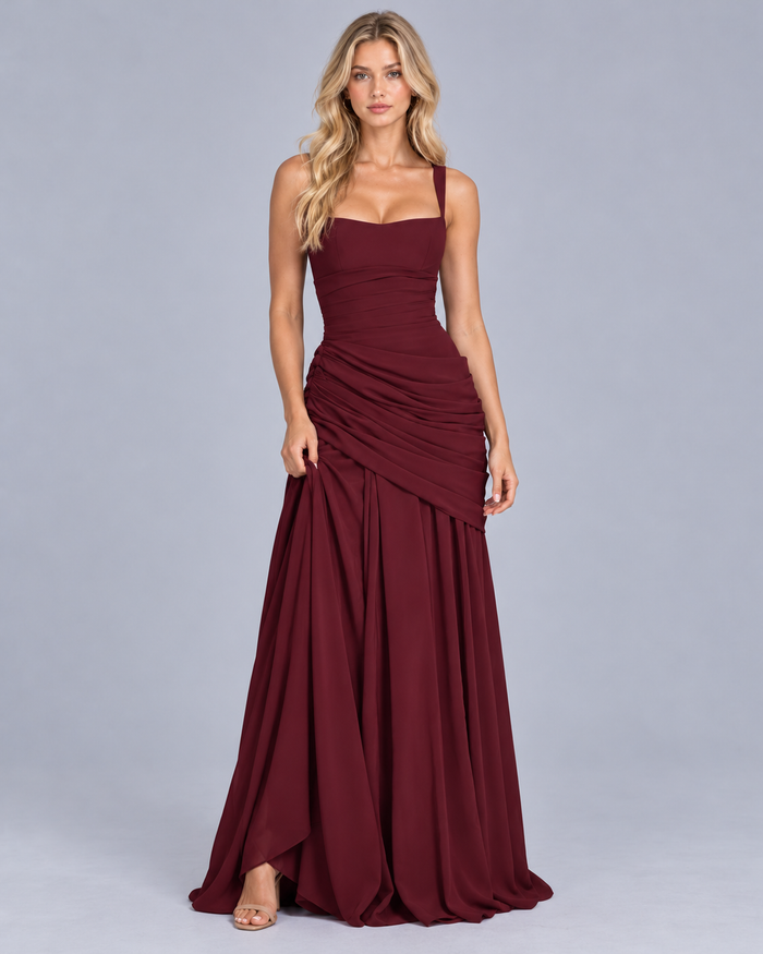 Women's Corset Maxi Dress with Draped Hip