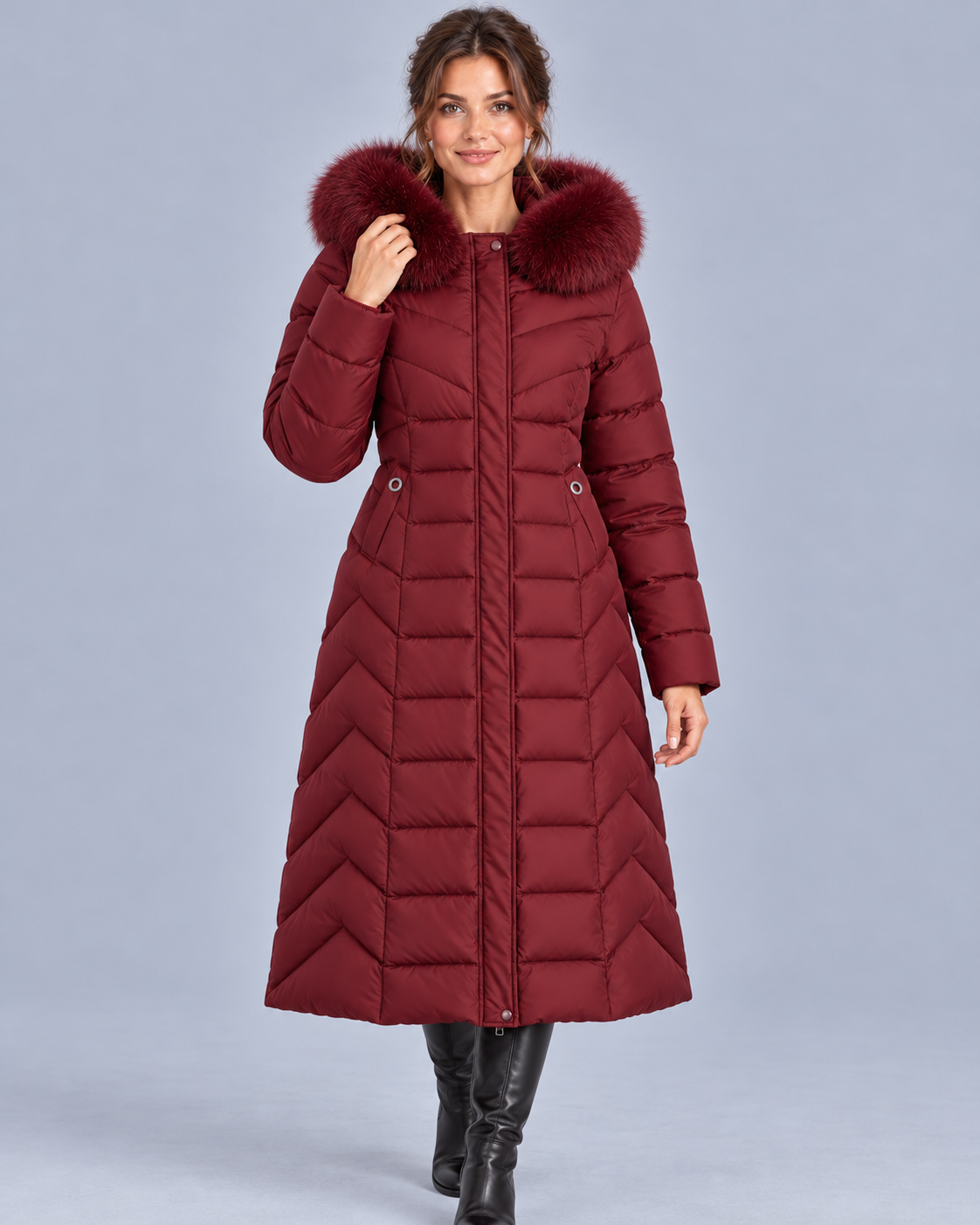 Women's Faux Fur Hooded Longline Puffer Coat