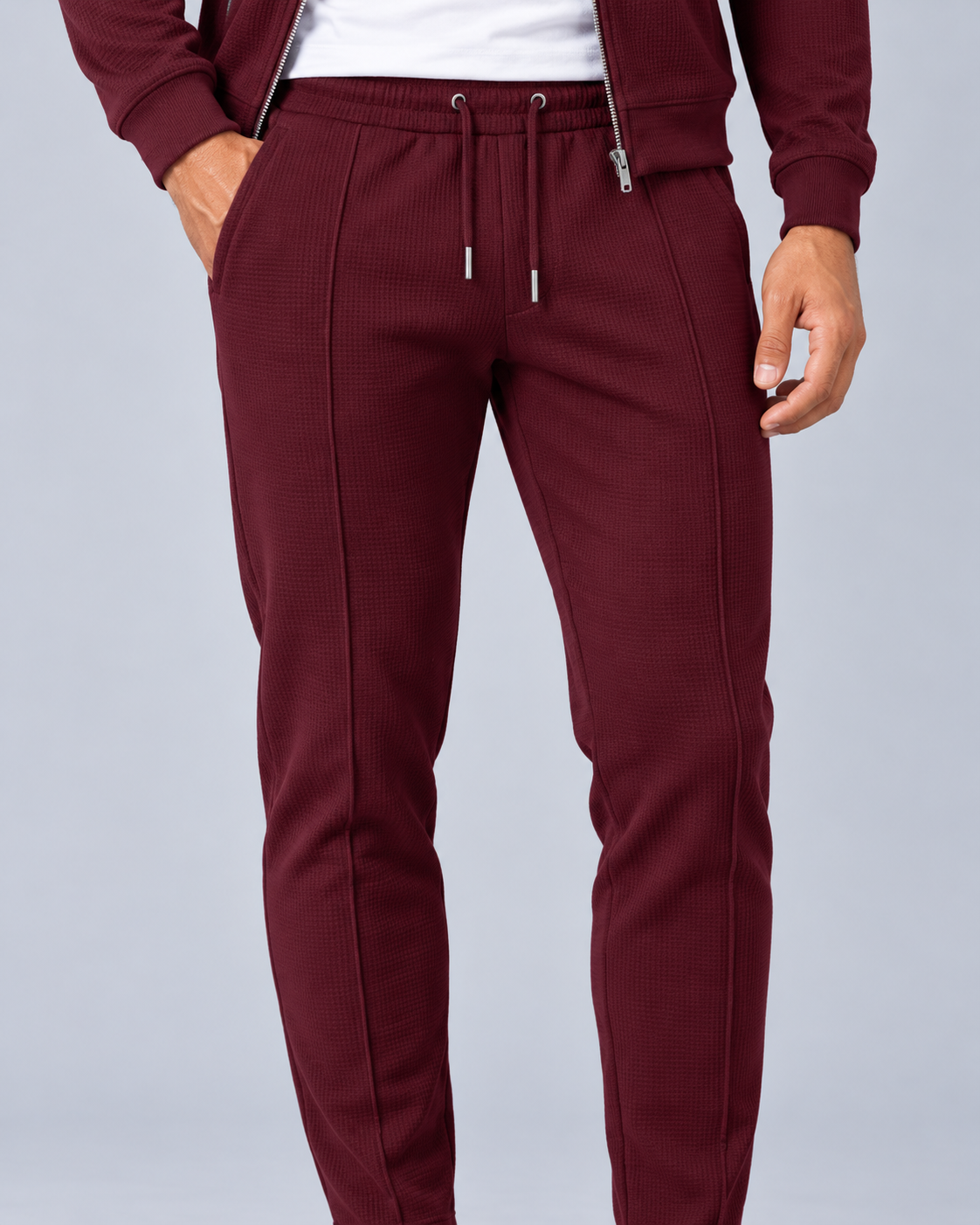 Men's Waffle Tracksuit Set - Zip Jacket & Pants